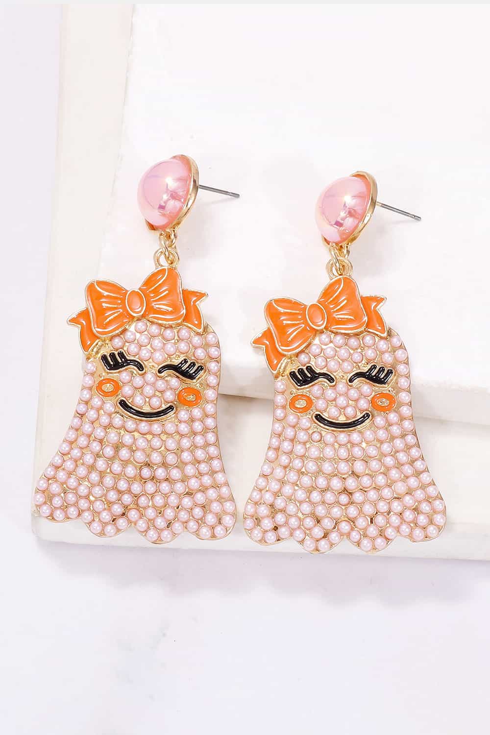 Smiling Ghost Shape Synthetic Pearl Earrings - Image 10