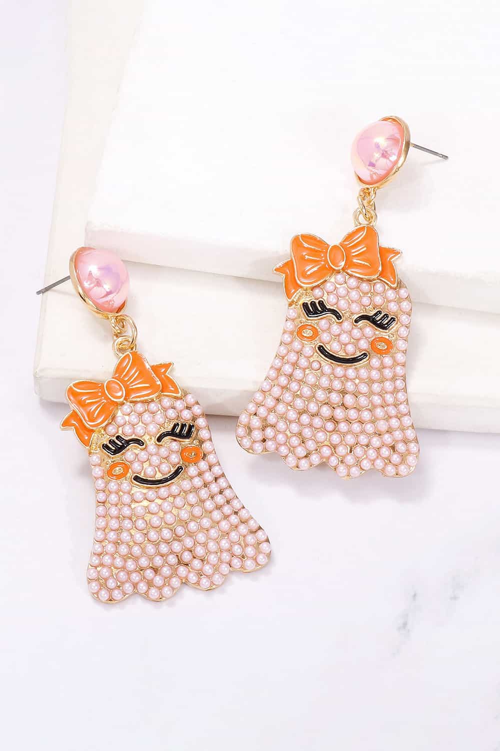 Smiling Ghost Shape Synthetic Pearl Earrings - Image 11