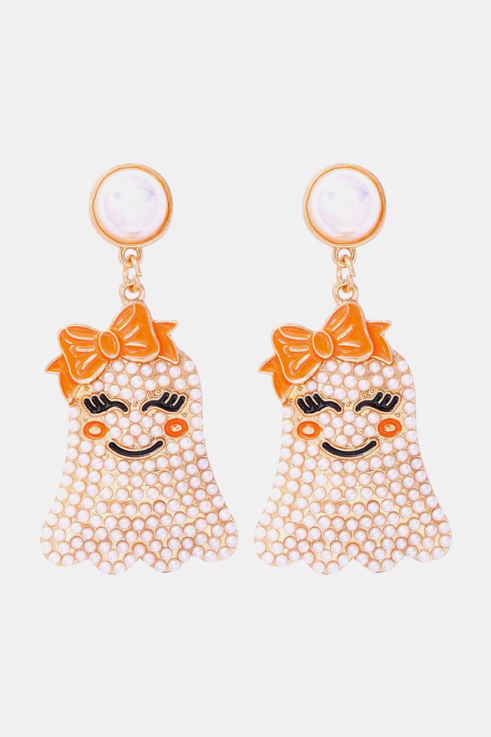 Smiling Ghost Shape Synthetic Pearl Earrings - Image 12