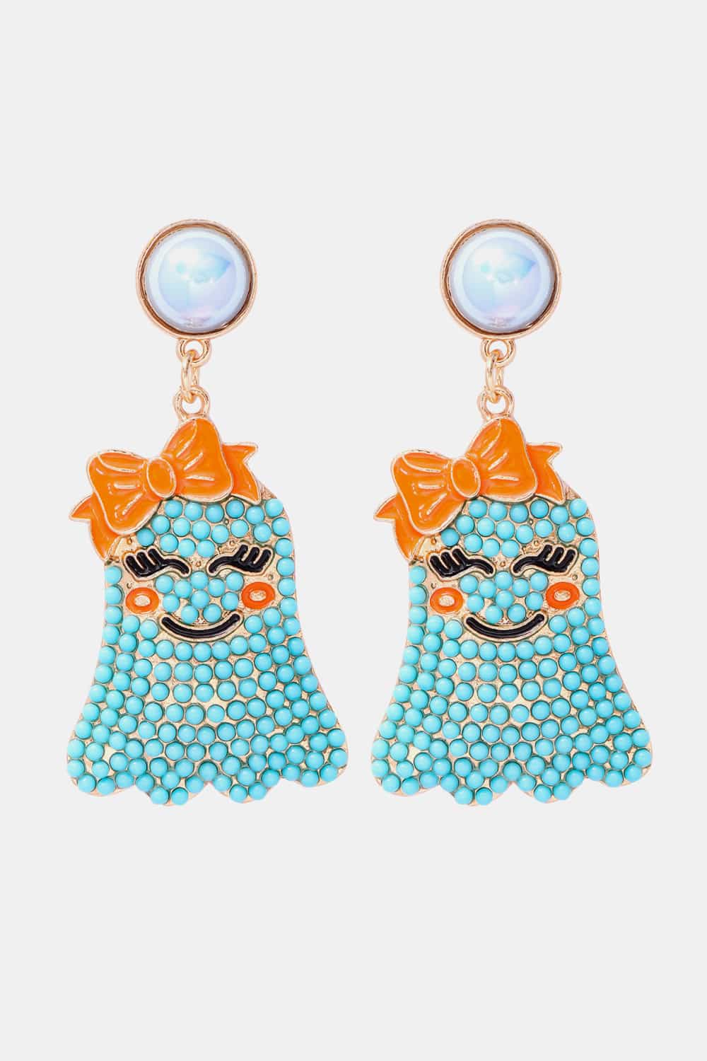 Smiling Ghost Shape Synthetic Pearl Earrings - Image 3
