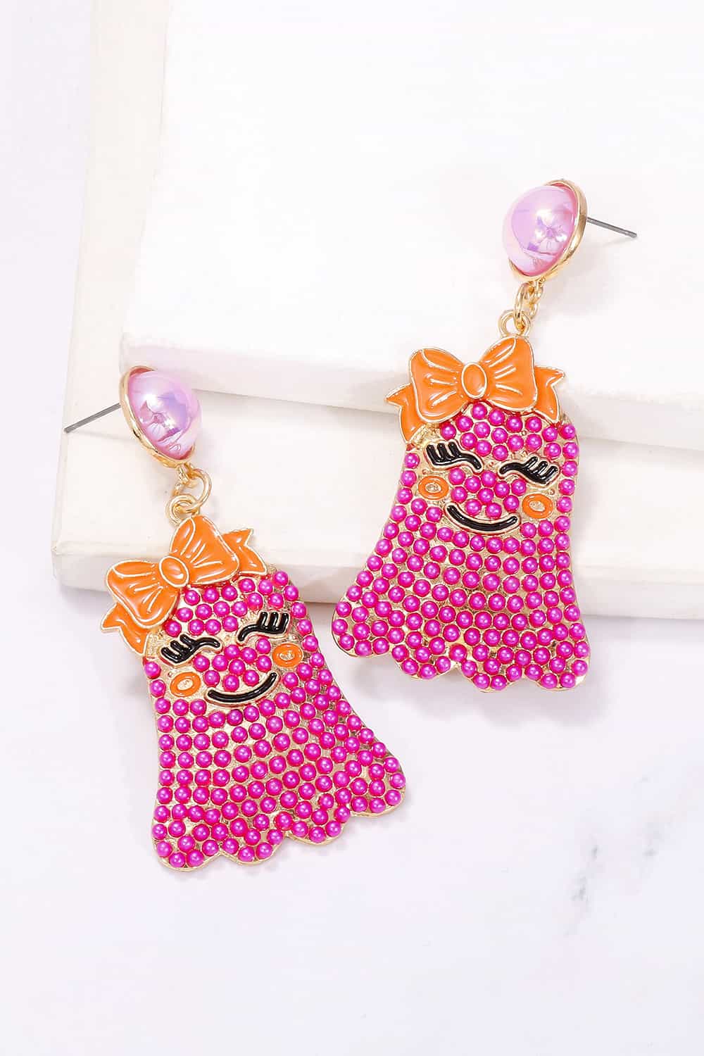 Smiling Ghost Shape Synthetic Pearl Earrings - Image 7