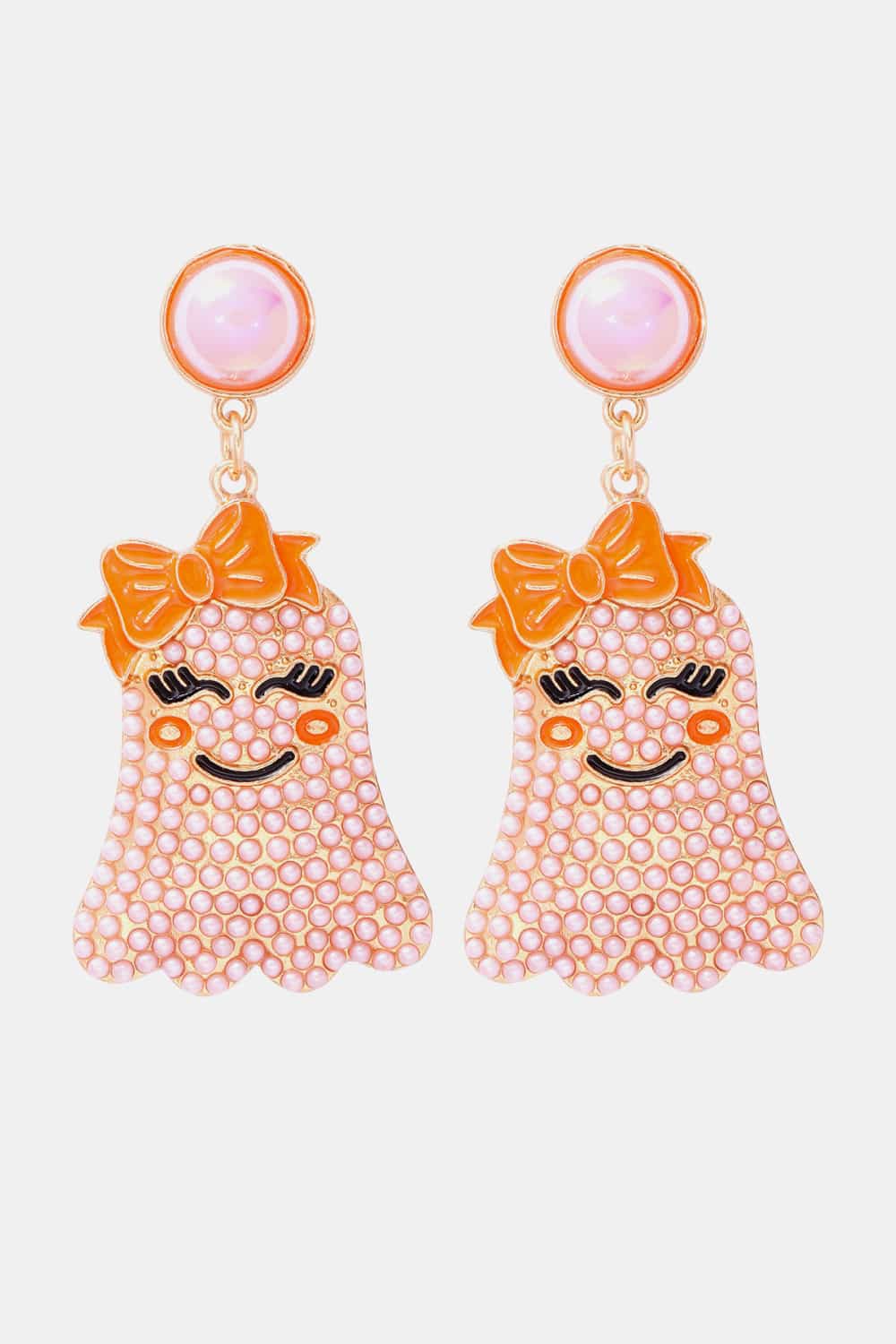 Smiling Ghost Shape Synthetic Pearl Earrings - Image 9