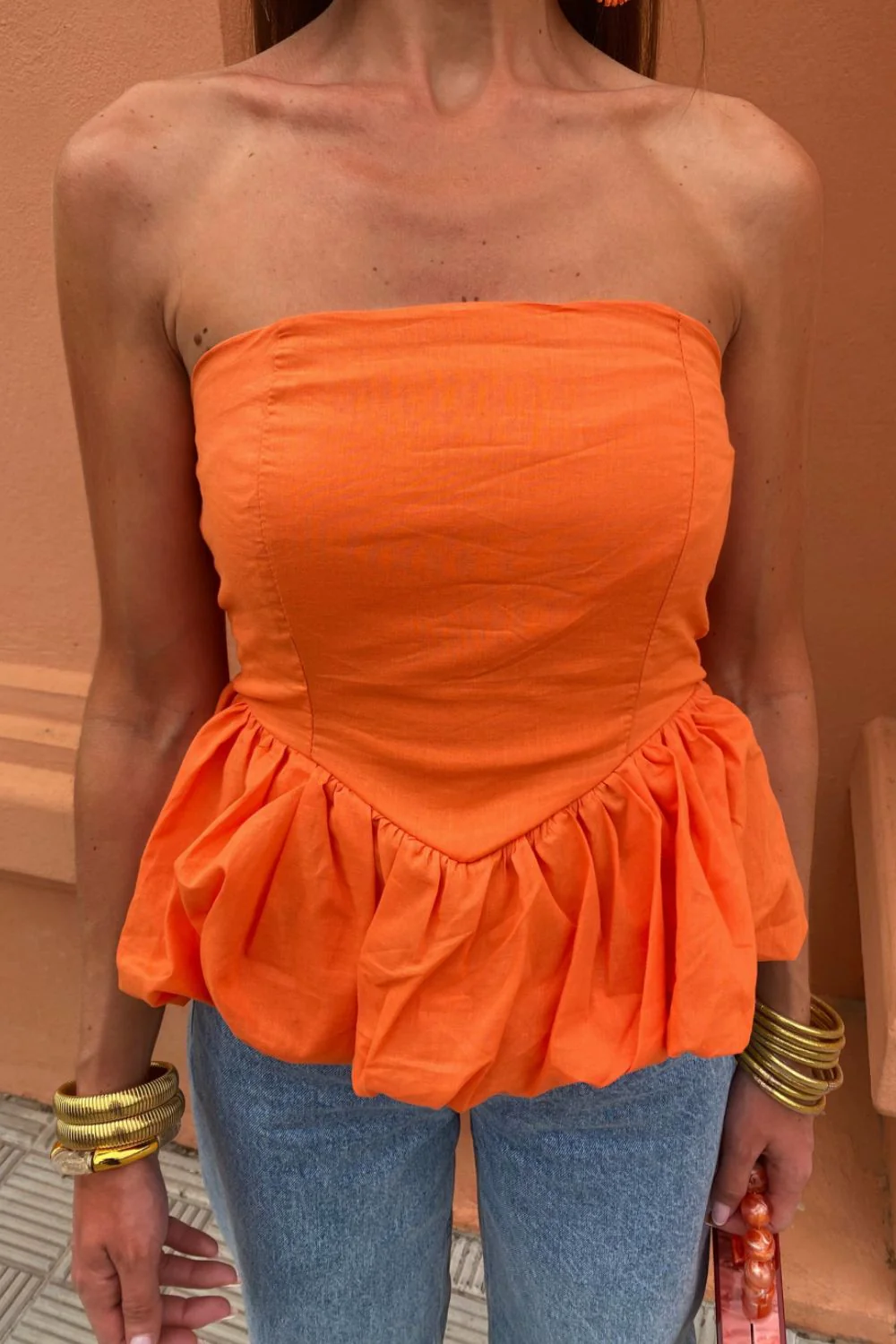 Smocked Back Bubble Hem Tube Top - Image 5