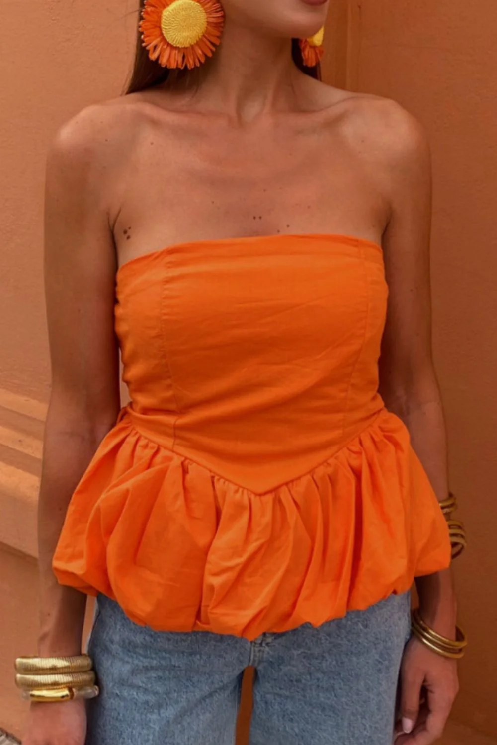 Smocked Back Bubble Hem Tube Top - Image 7