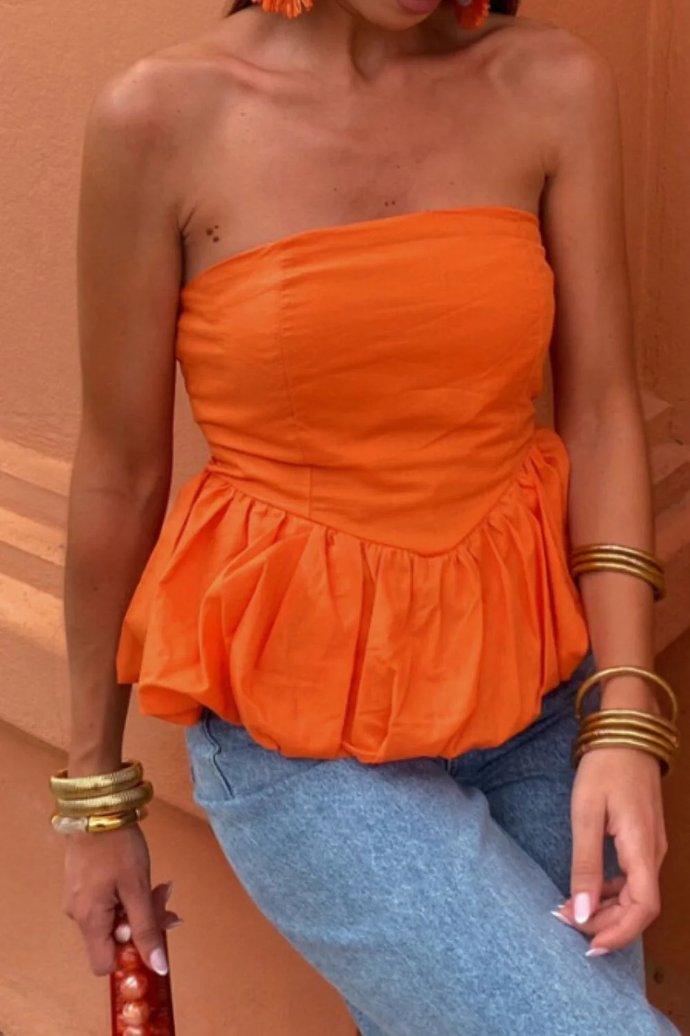 Smocked Back Bubble Hem Tube Top - Image 8