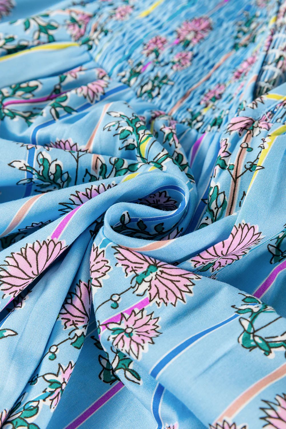 Smocked Floral Print Tie Neck Blouse - Image 11