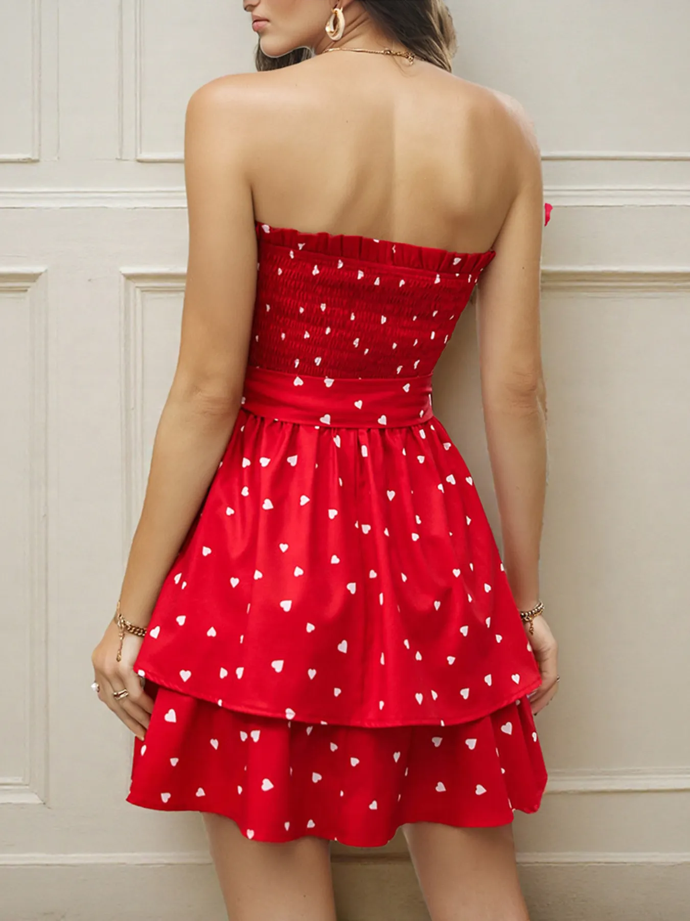 Smocked Heart Print Tube Dress - Image 3
