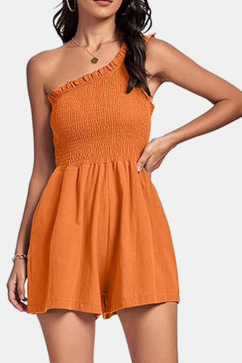 Smocked Single Shoulder Romper - Image 10