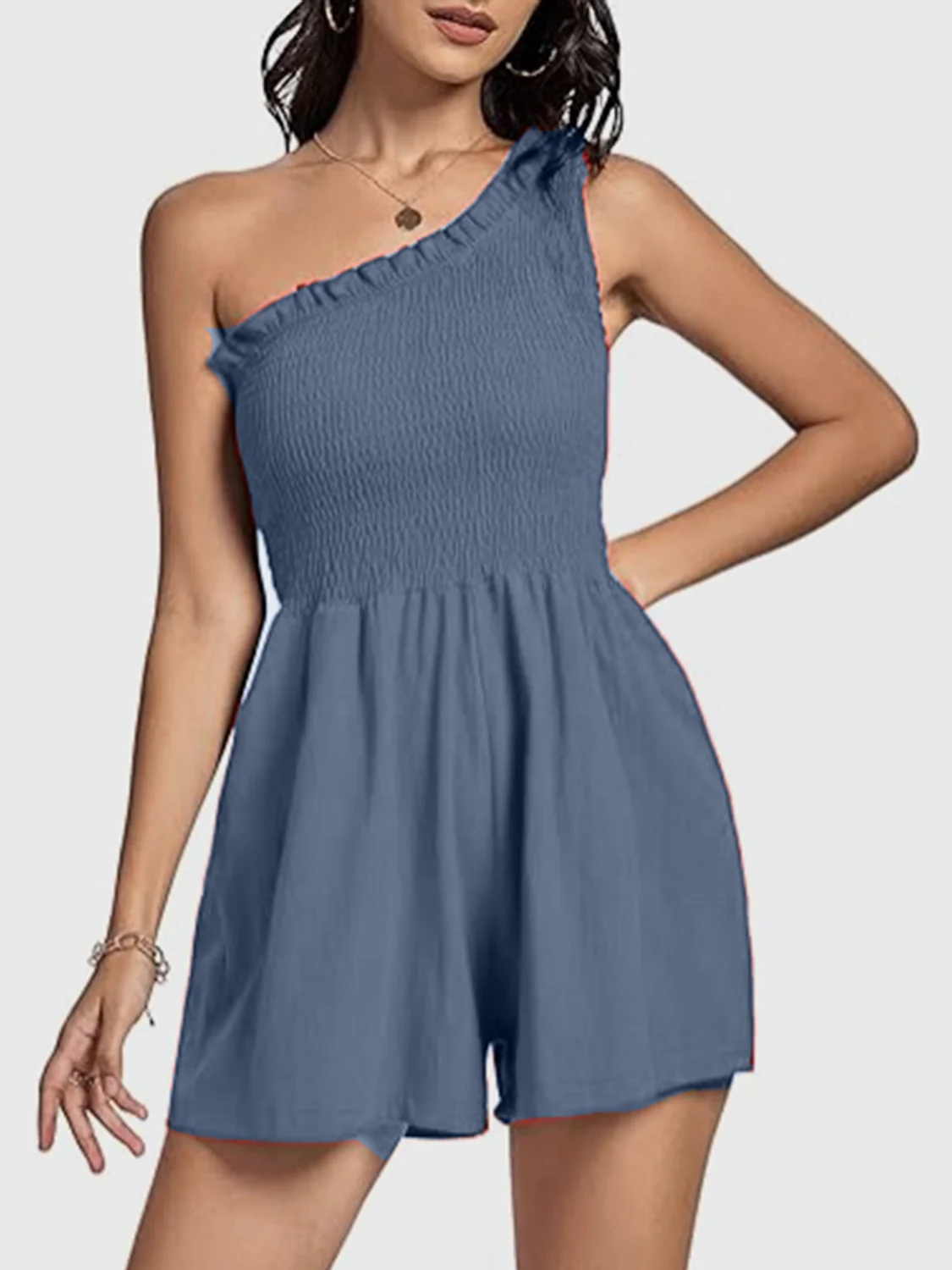 Smocked Single Shoulder Romper - Image 12