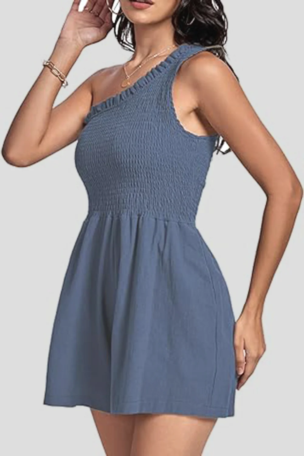 Smocked Single Shoulder Romper - Image 13
