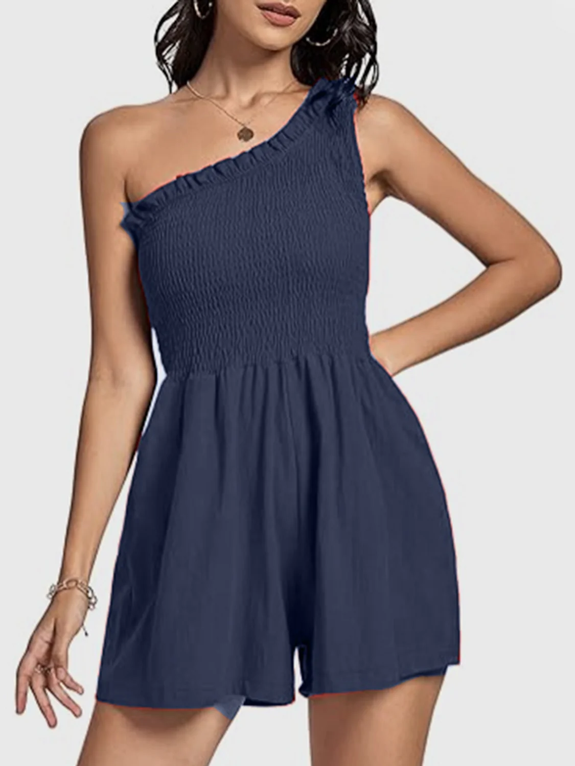Smocked Single Shoulder Romper - Image 15