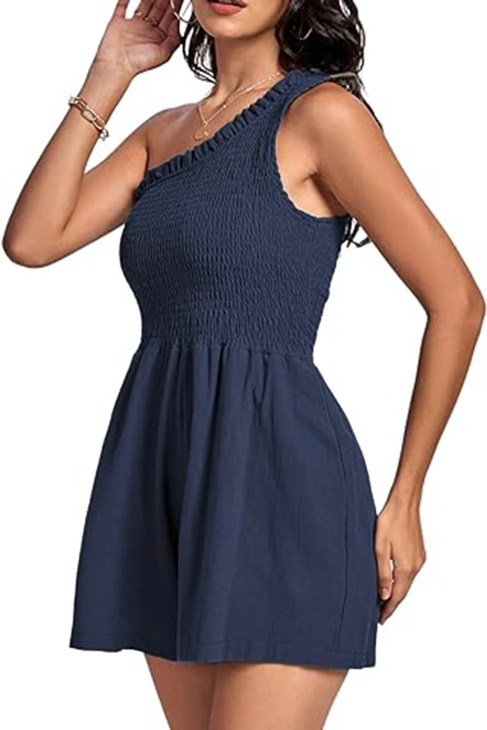 Smocked Single Shoulder Romper - Image 16