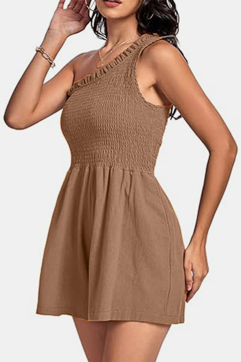 Smocked Single Shoulder Romper - Image 3