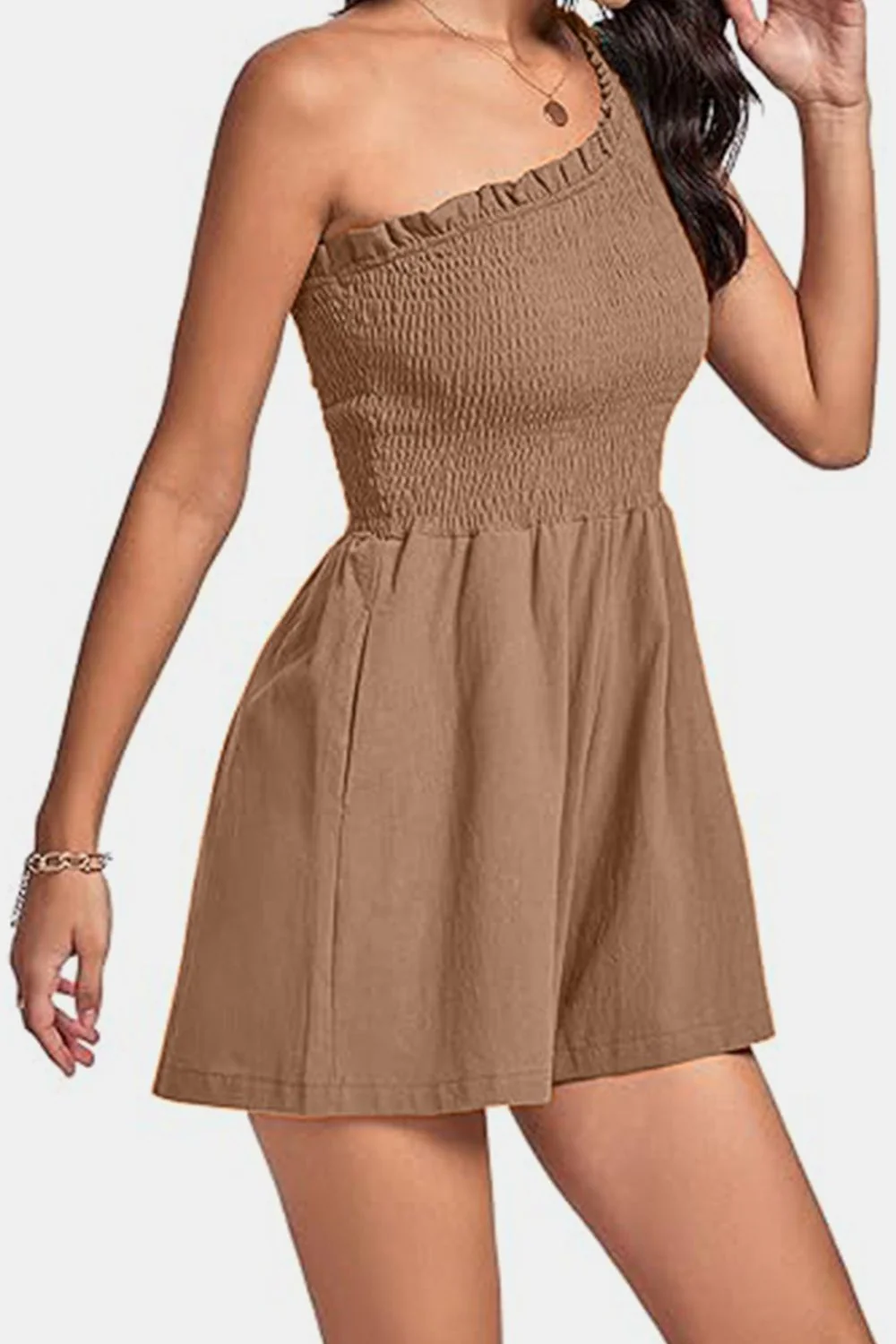 Smocked Single Shoulder Romper - Image 4