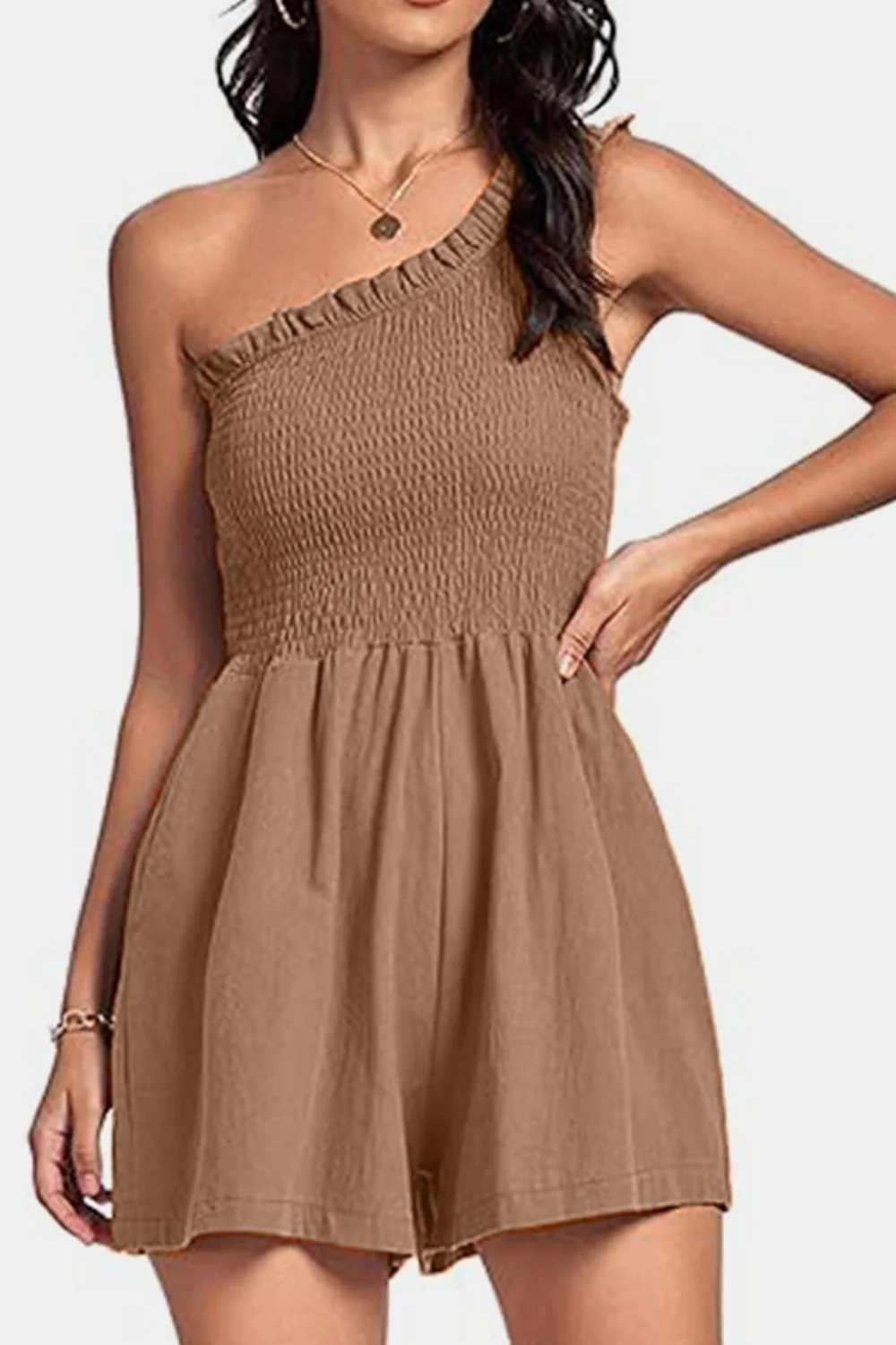 Smocked Single Shoulder Romper - Image 5