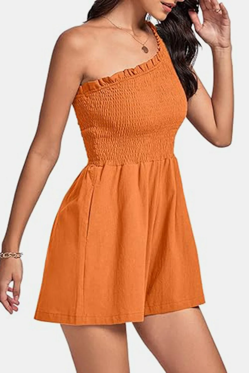 Smocked Single Shoulder Romper - Image 8