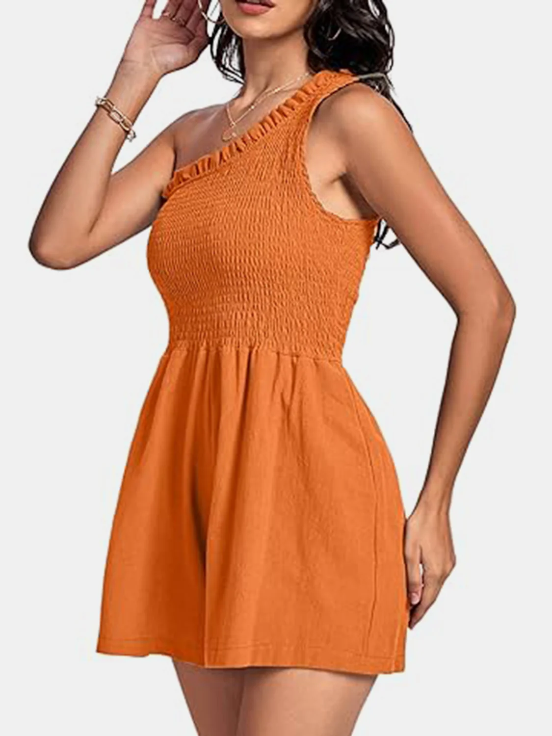 Smocked Single Shoulder Romper - Image 9