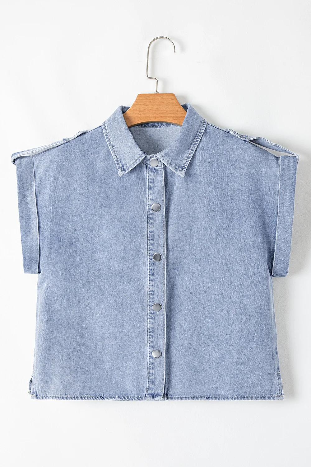 Snap Down Cap Sleeve Denim Top - Image 8