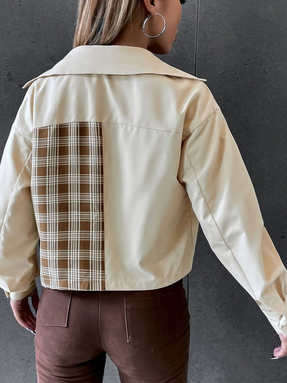 Snap Down Color Block Plaid Jacket - Image 3