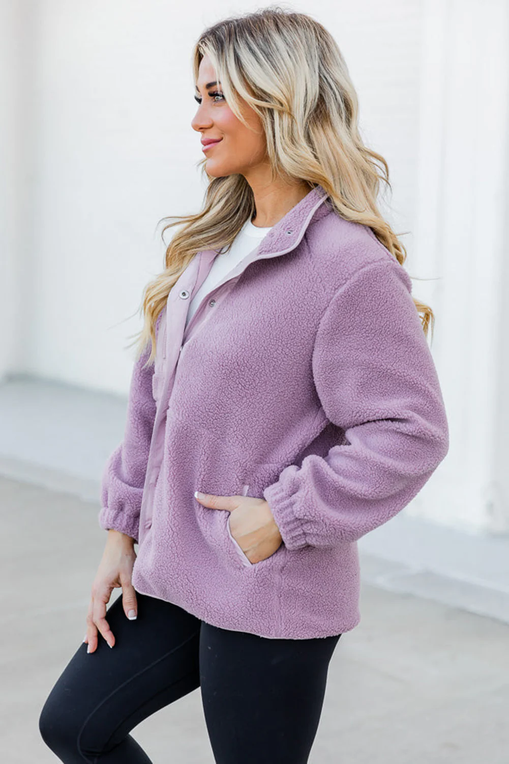 Snap Down Long Sleeve Sherpa Jacket - Image 19