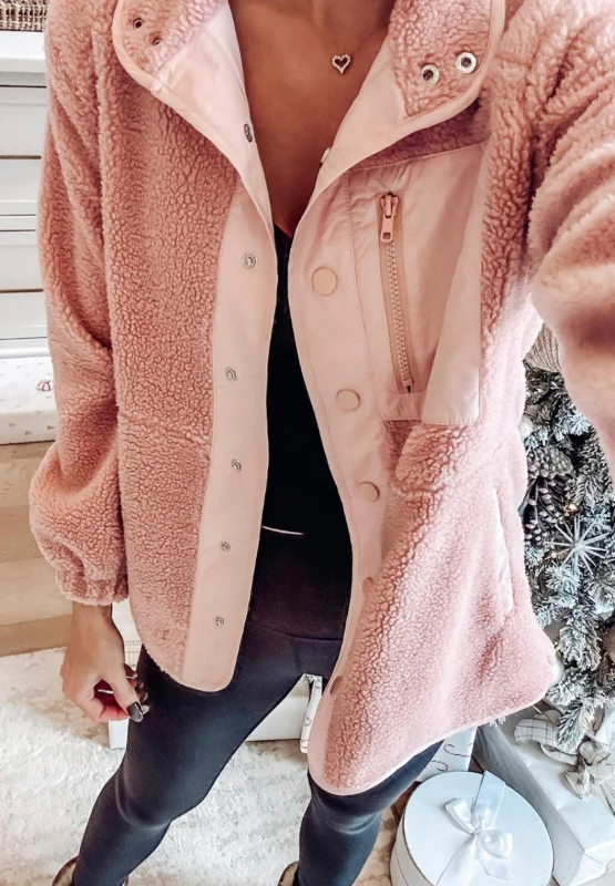 Snap Down Long Sleeve Sherpa Jacket - Image 5