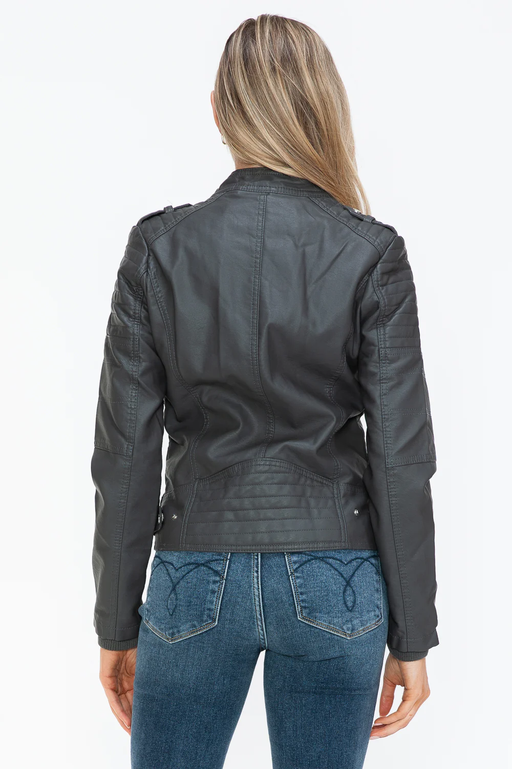 Snobbish PU Leather Biker Jacket with Side Zip Pockets - Image 2