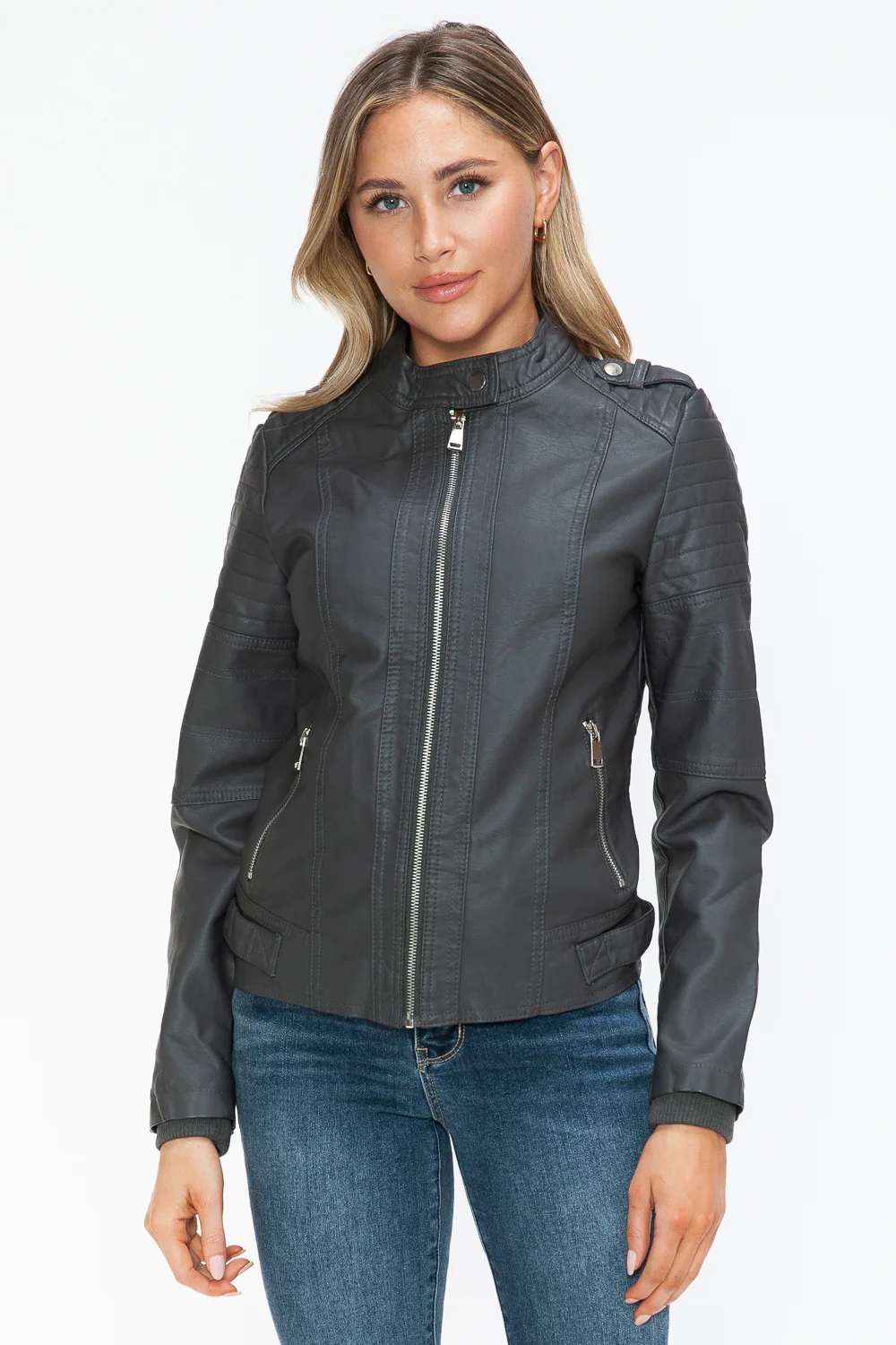 Snobbish PU Leather Biker Jacket with Side Zip Pockets - Image 5