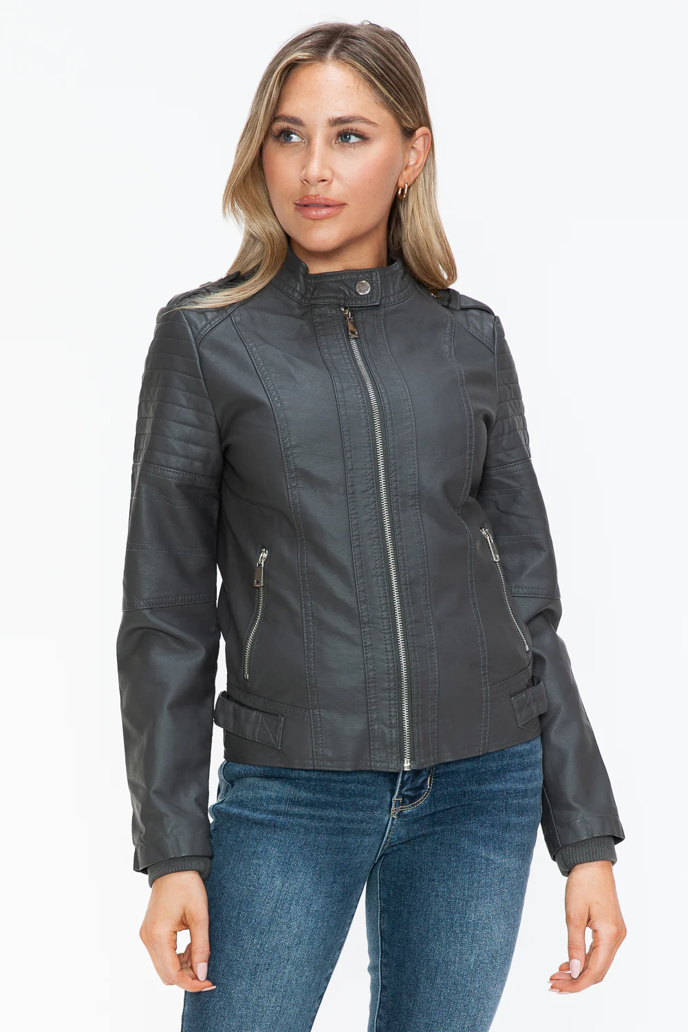 Snobbish PU Leather Biker Jacket with Side Zip Pockets - Image 6