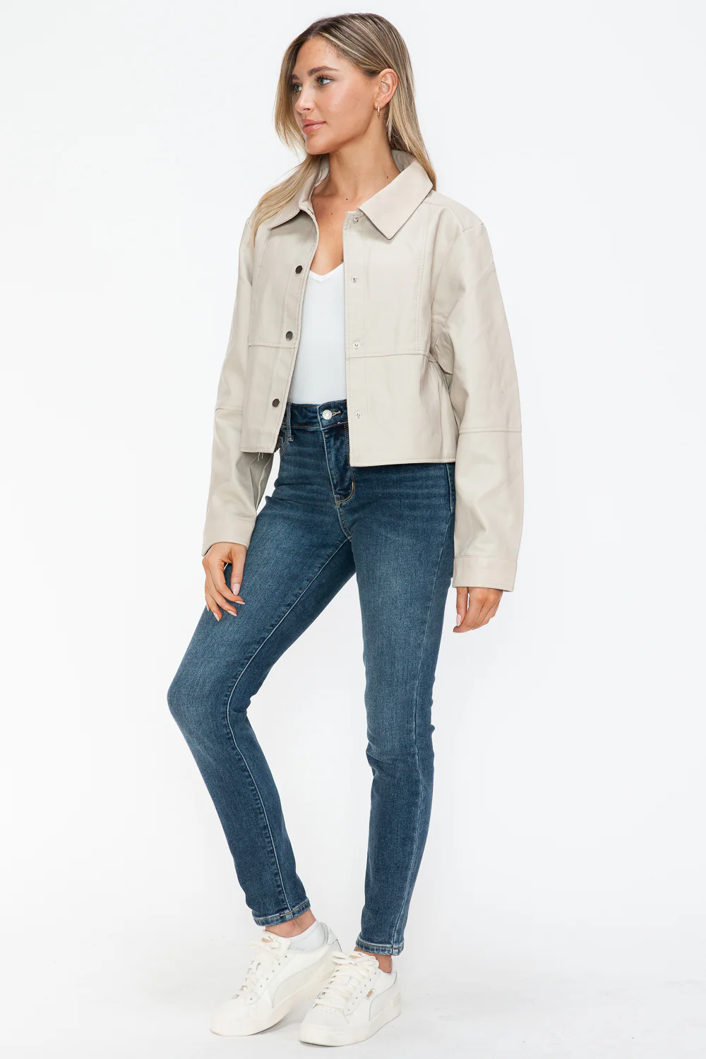 Snobbish Snap Down Long Sleeve PU Leather Jacket - Image 11