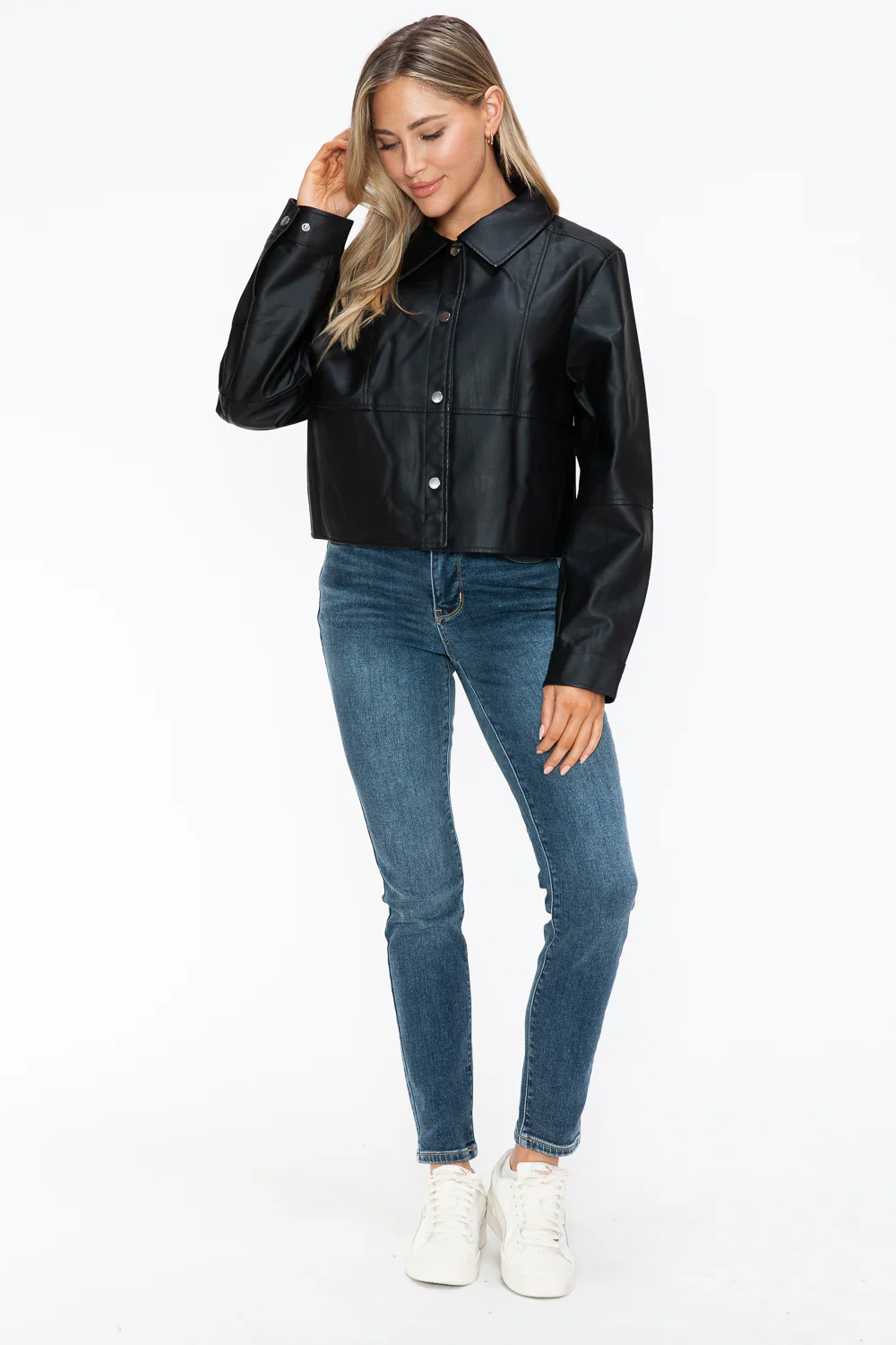 Snobbish Snap Down Long Sleeve PU Leather Jacket - Image 10
