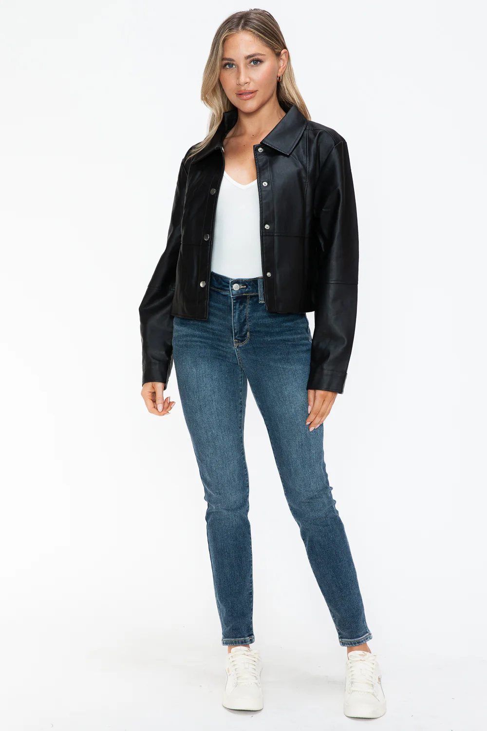 Snobbish Snap Down Long Sleeve PU Leather Jacket - Image 11