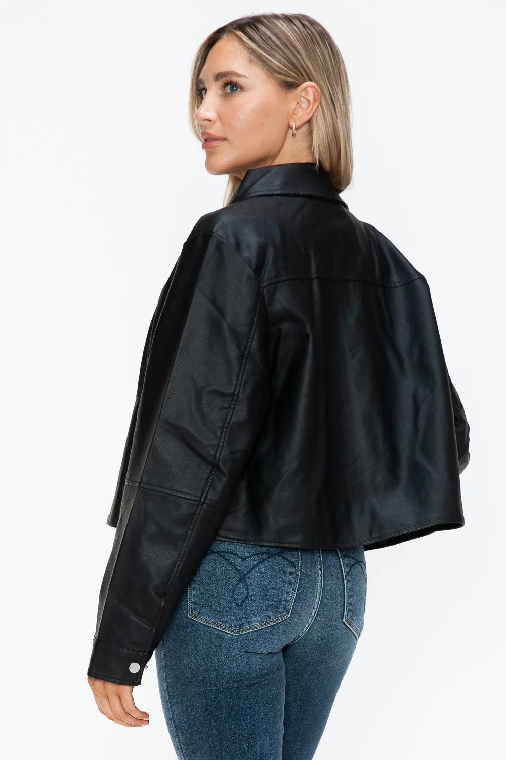 Snobbish Snap Down Long Sleeve PU Leather Jacket - Image 3