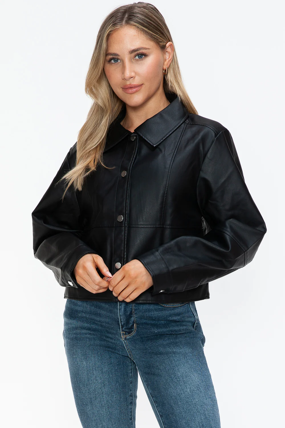 Snobbish Snap Down Long Sleeve PU Leather Jacket - Image 4