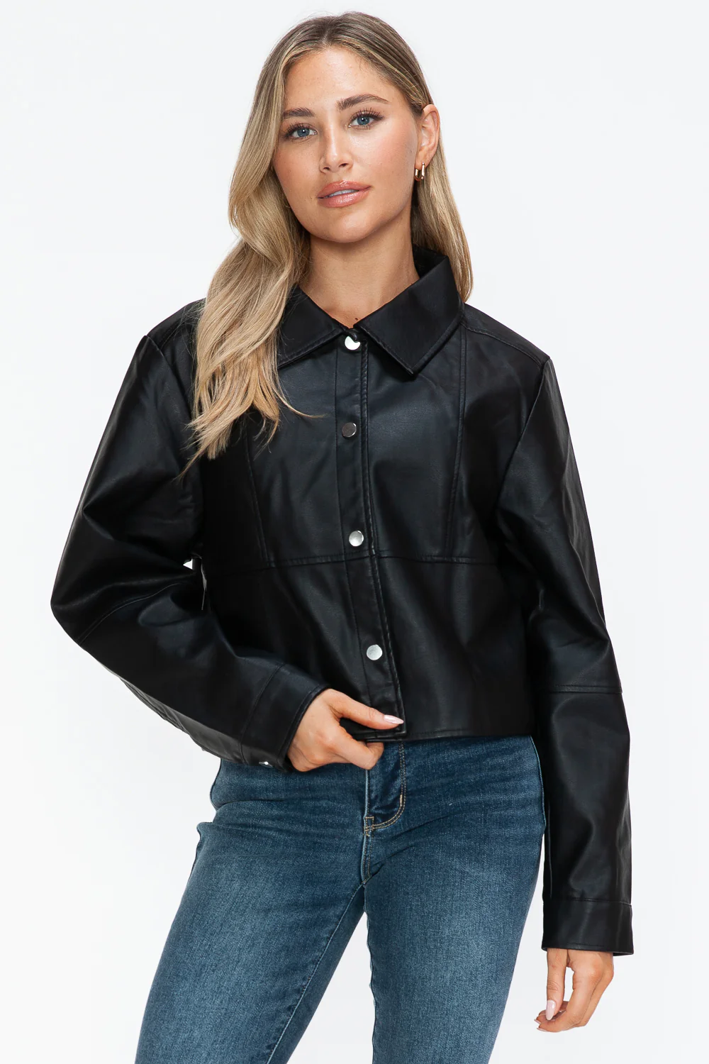 Snobbish Snap Down Long Sleeve PU Leather Jacket - Image 5