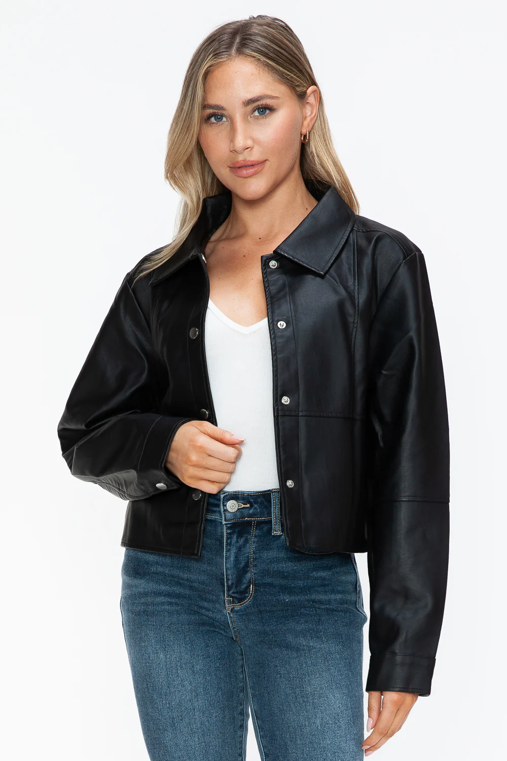 Snobbish Snap Down Long Sleeve PU Leather Jacket - Image 6
