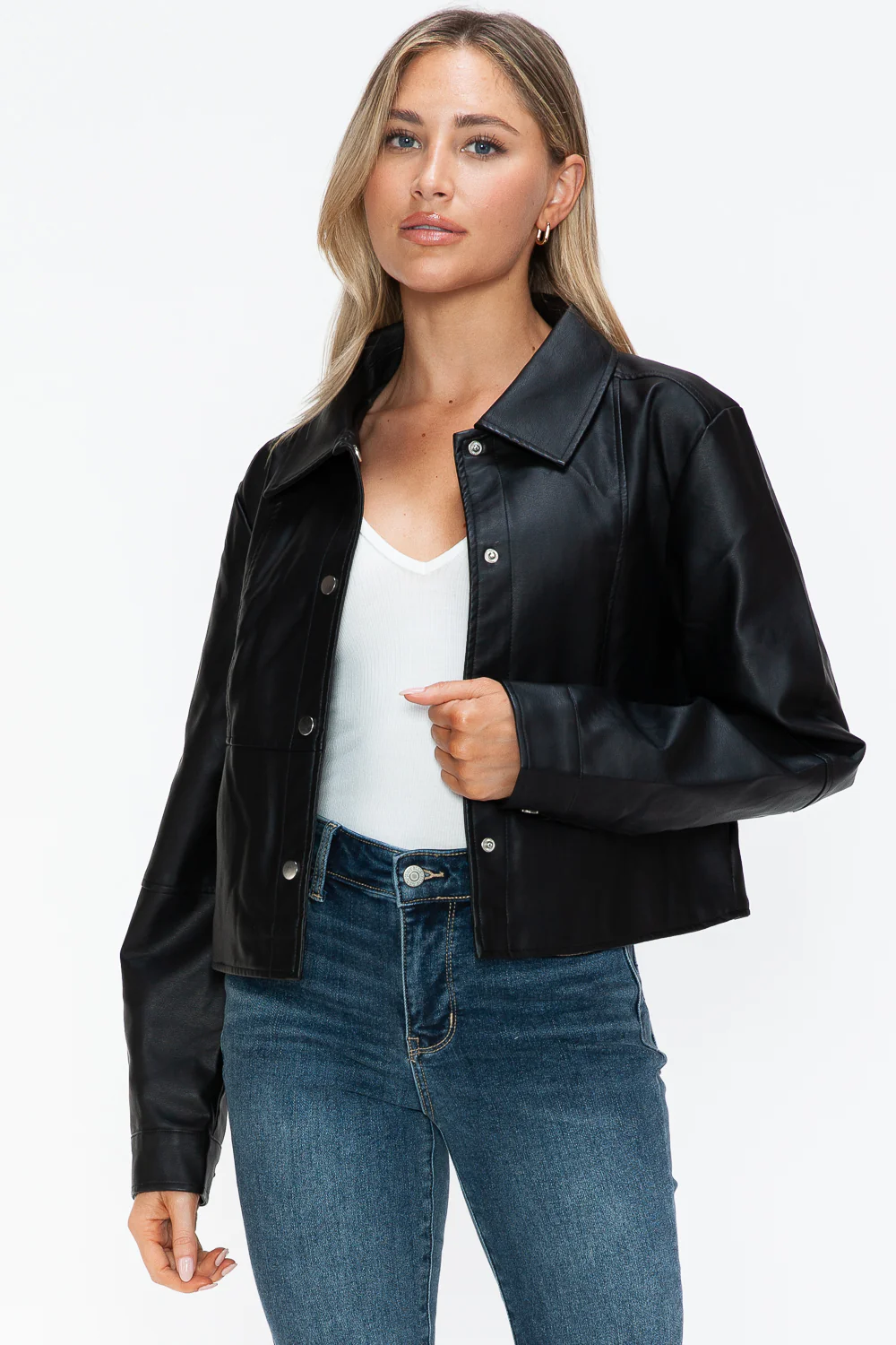 Snobbish Snap Down Long Sleeve PU Leather Jacket - Image 7