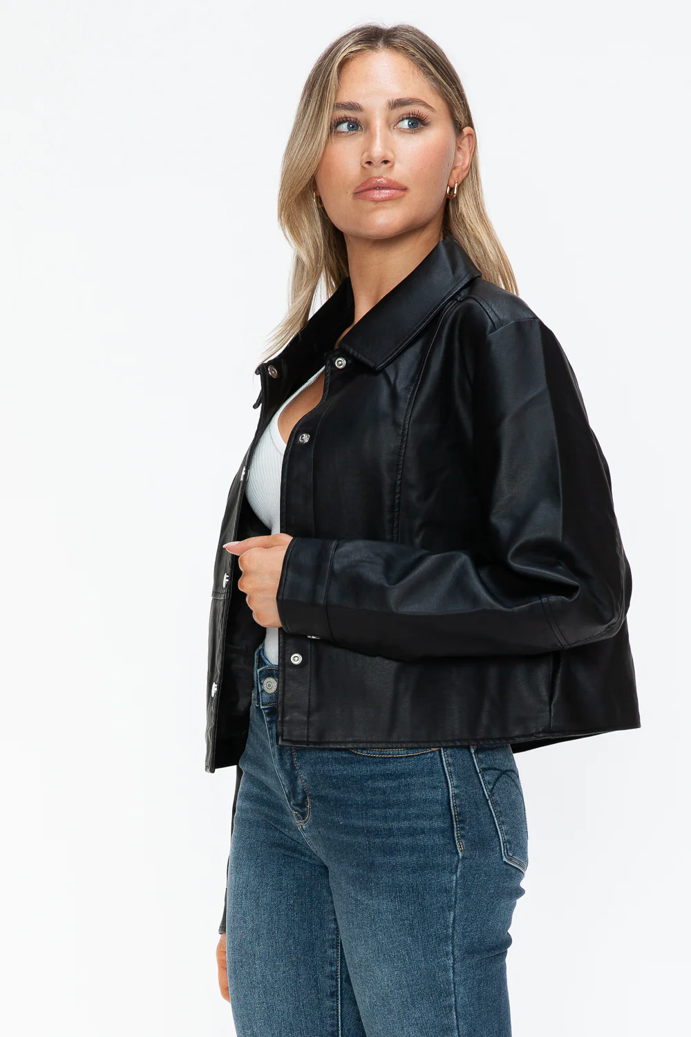 Snobbish Snap Down Long Sleeve PU Leather Jacket - Image 8