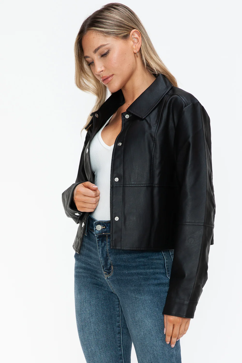 Snobbish Snap Down Long Sleeve PU Leather Jacket - Image 9