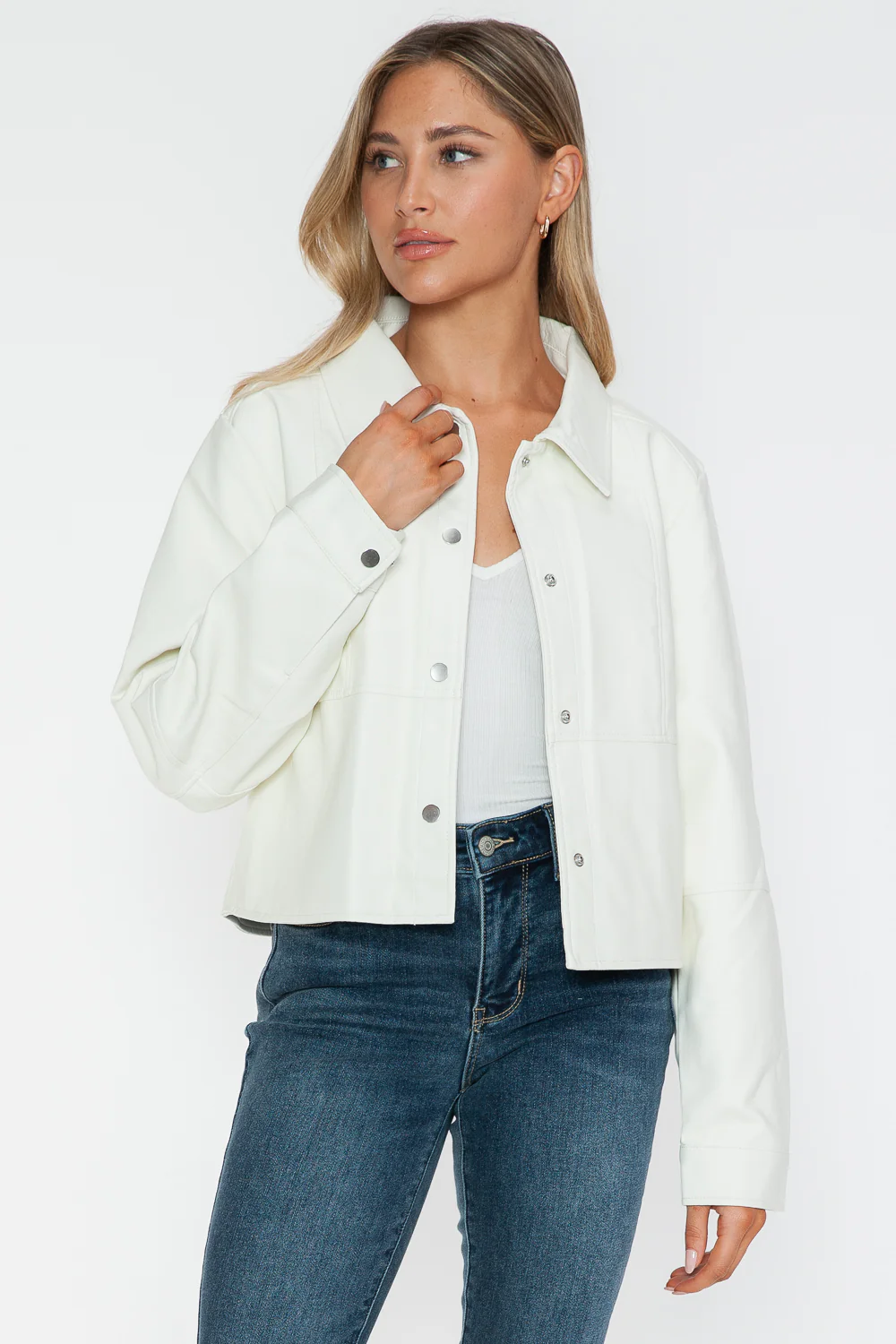 Snobbish Snap Down Long Sleeve PU Leather Jacket - Image 6
