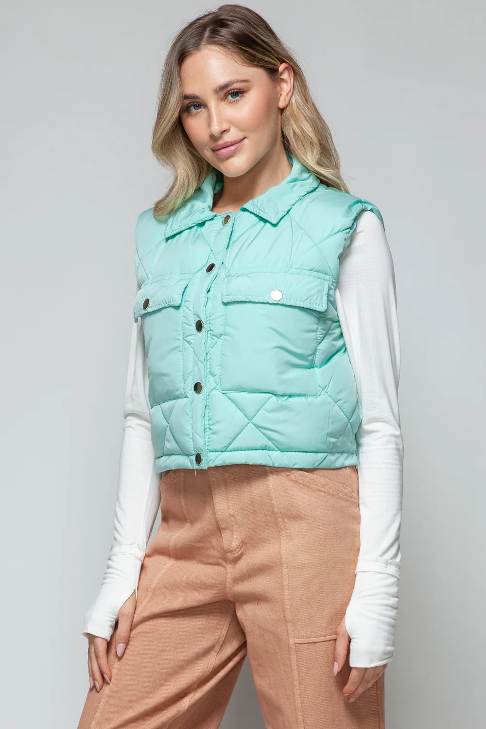 Snobbish Snap Down Quilted Crop Vest - Image 4