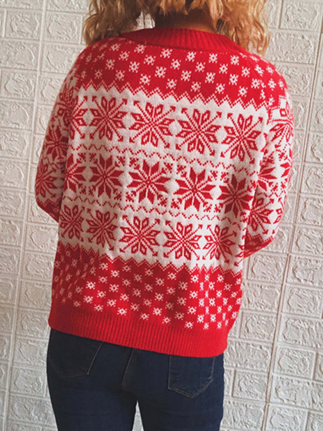 Snowflake Pattern Long Sleeve Sweater - Image 2