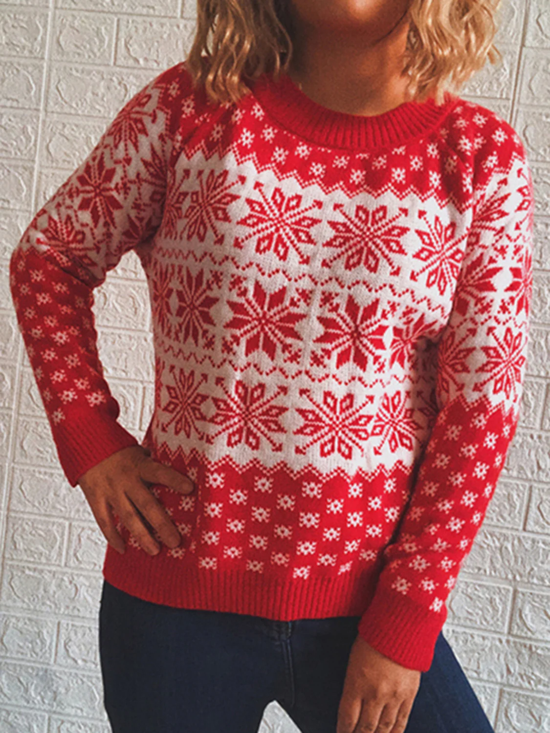 Snowflake Pattern Long Sleeve Sweater - Image 3