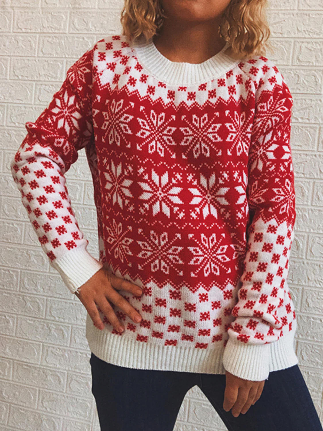 Snowflake Pattern Long Sleeve Sweater - Image 4
