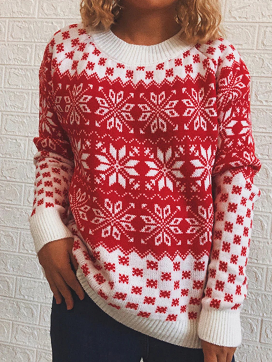 Snowflake Pattern Long Sleeve Sweater - Image 5