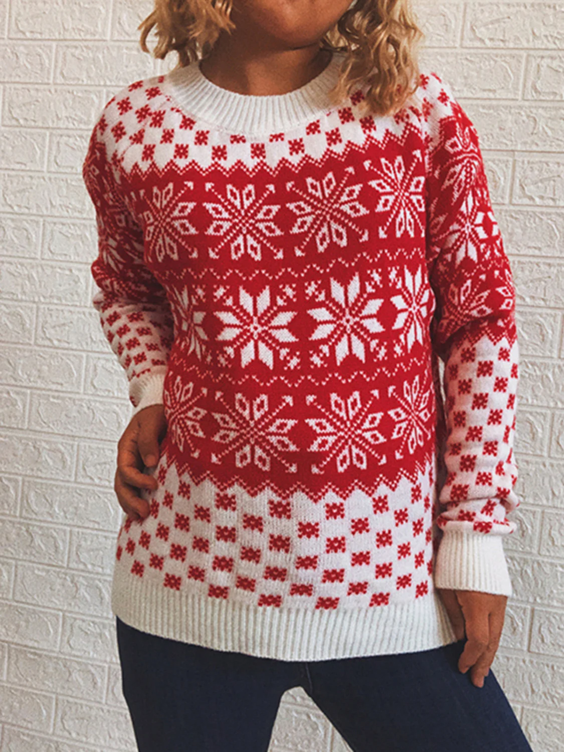 Snowflake Pattern Long Sleeve Sweater - Image 6