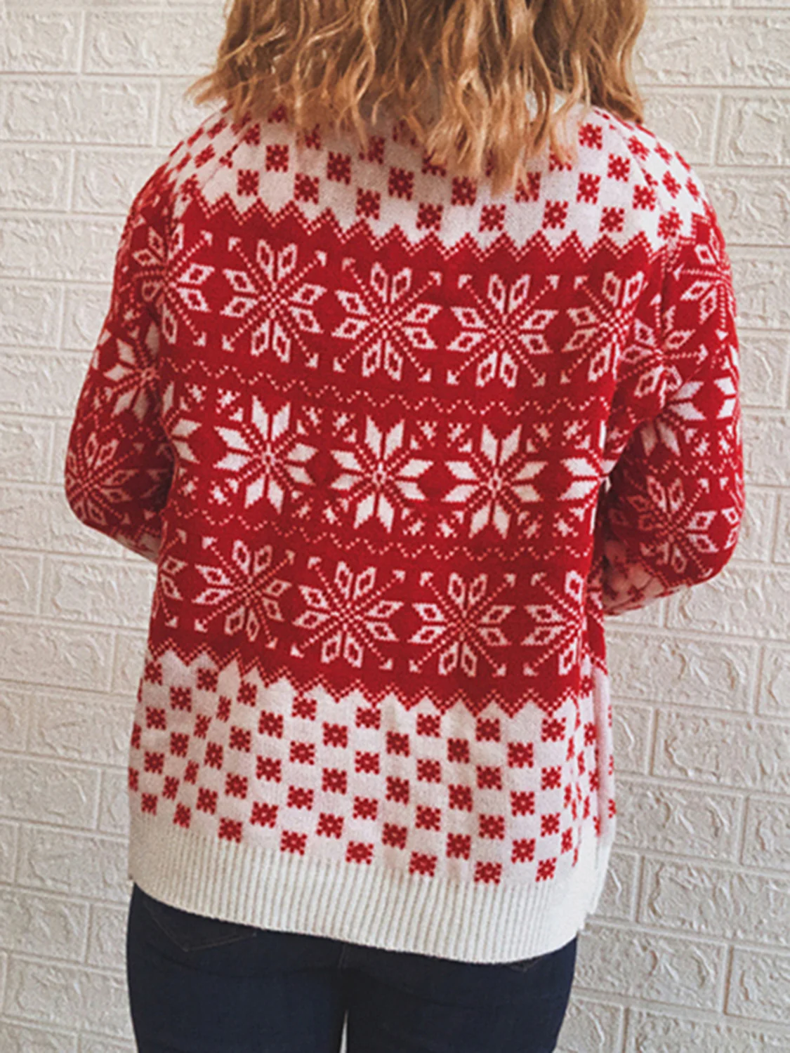 Snowflake Pattern Long Sleeve Sweater - Image 7