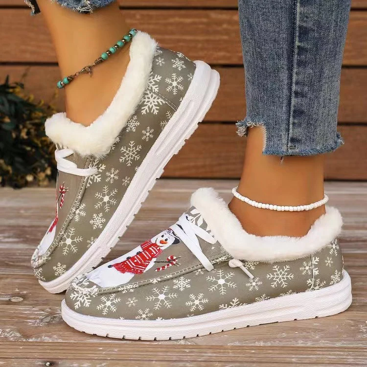 Snowman Print Round Toe Slip-Ons - Image 2