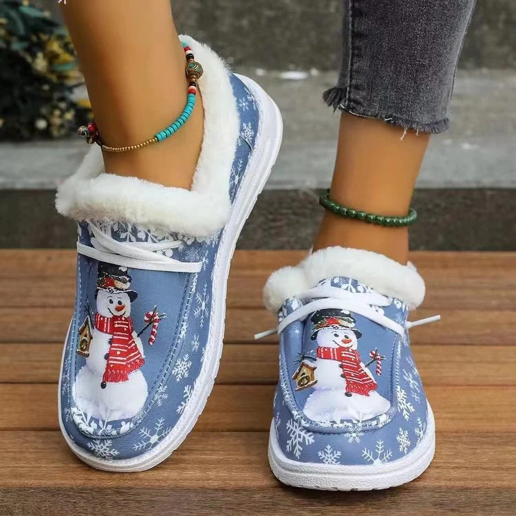 Snowman Print Round Toe Slip-Ons - Image 4