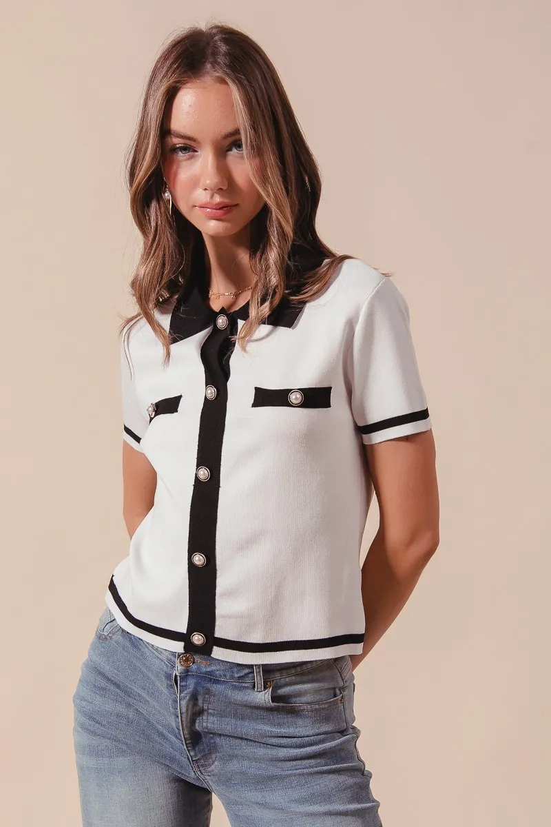 SO ME Button Down Knitted Sweater Shirt Top