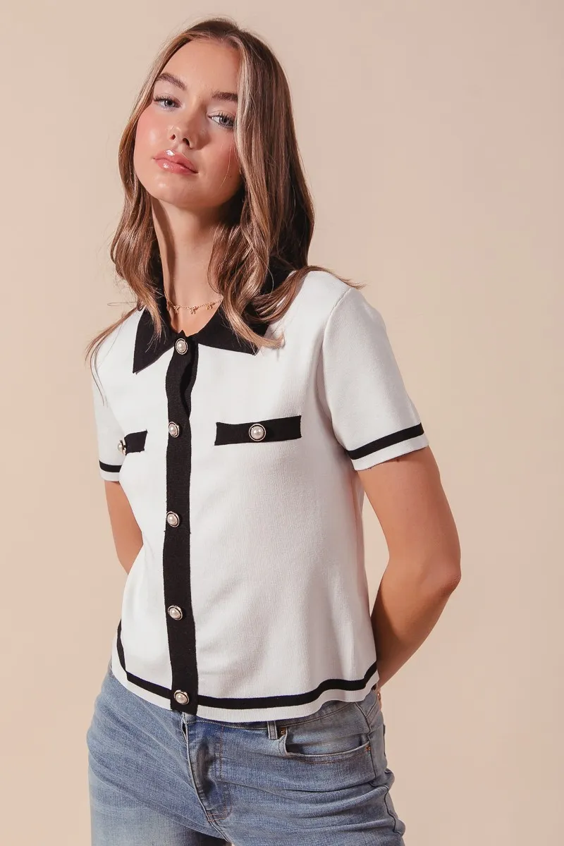SO ME Button Down Knitted Sweater Shirt Top - Image 3